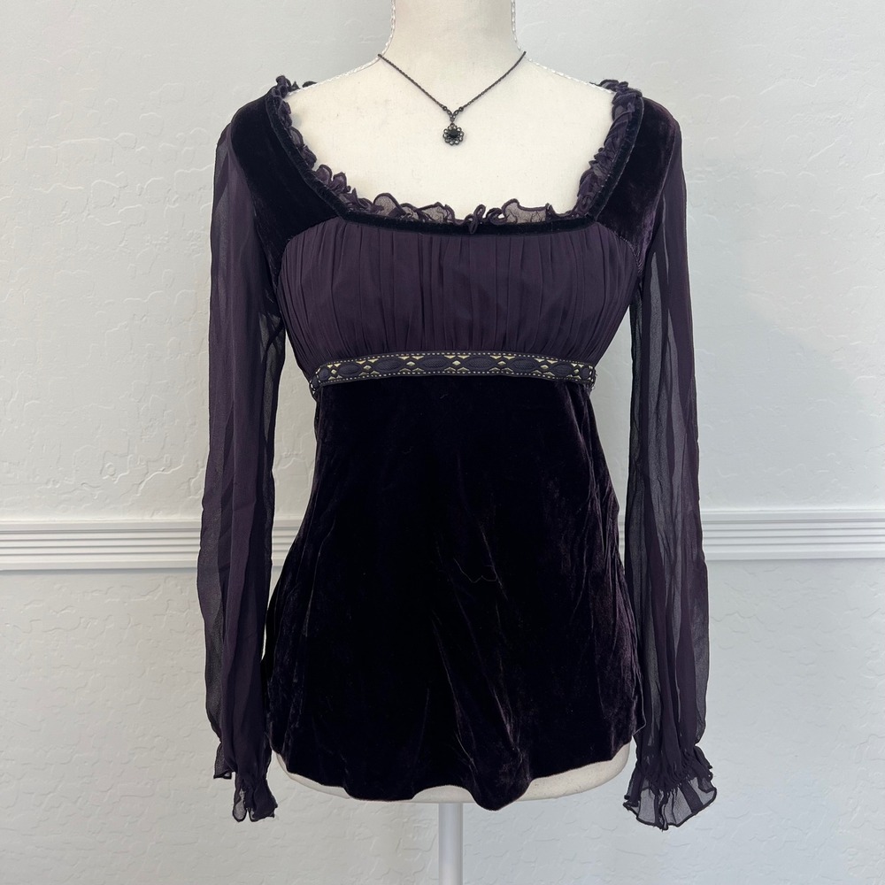 vintage 90s whimsygoth purple velvet babydoll long sleeve top